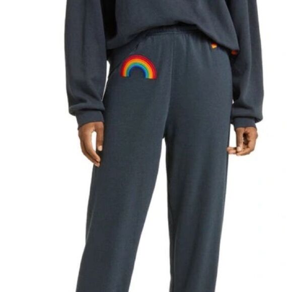 Aviator Nation Charcoal Rainbow Embroidered Sweatpants - Picture 2 of 7